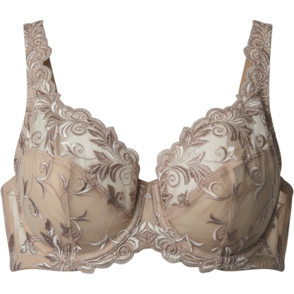 Soma Bra Womens 38D Beige Embroidered Mesh Unlined Underwire Floral Lace 1113